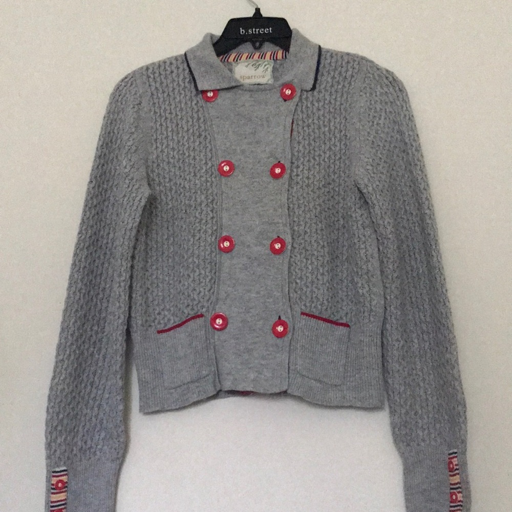 Anthropologie Sparrow Red Button Cable Knit